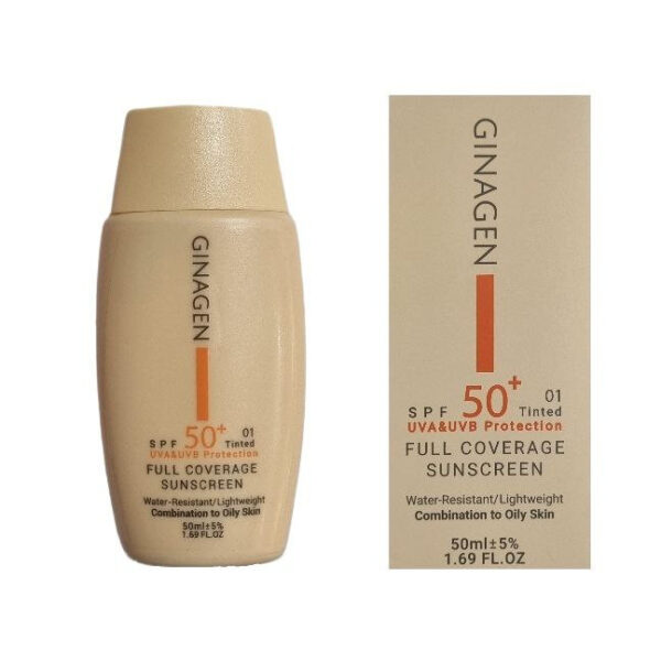 کرم ضد آفتاب رنگی شماره 1 پوست چرب SPF50 ژیناژن 50ml