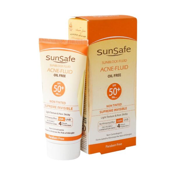 ضد آفتاب بی رنگ فلوئید سان سیف مناسب پوستهای چرب و فاقد چربی +spf 50